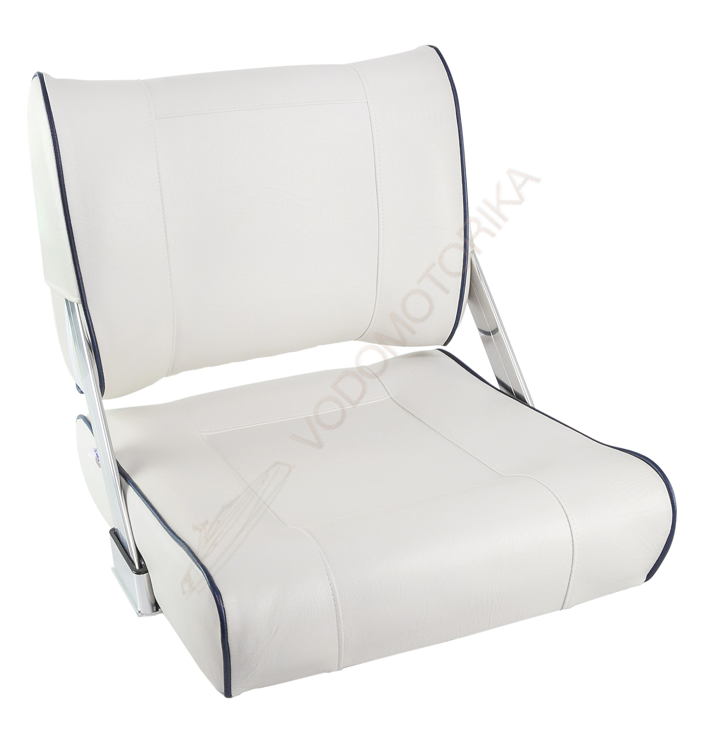 Кресло мягкое с перекидной спинкой белого цвета и синим кантом
